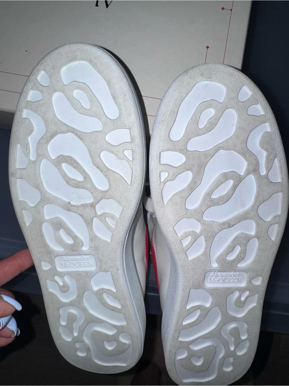 Alexander McQueen White Leather Sneakers with Red Heel Accent